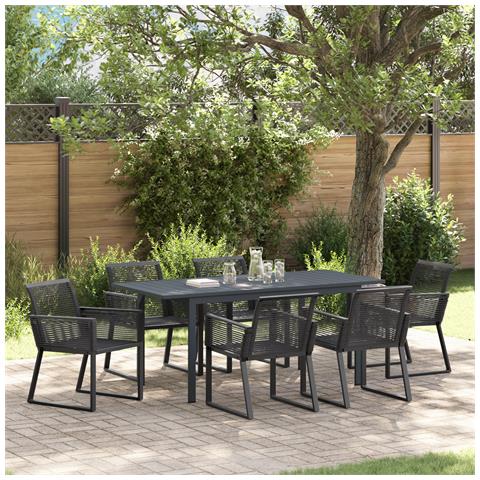 Set da Pranzo da Giardino 7 Pezzi in Acciaio Nero e Polyrattan - Foto 2