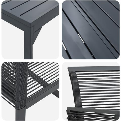 Set da Pranzo da Giardino 7 Pezzi in Acciaio Nero e Polyrattan - Foto 9