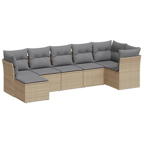 Set Divani da Giardino 7 pz con Cuscini Beige in Polyrattan - Foto 1
