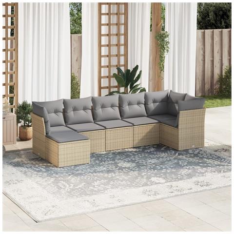 Set Divani da Giardino 7 pz con Cuscini Beige in Polyrattan - Foto 2