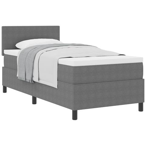 Letto con rete a doghe con materasso grigio chiaro 80x200 cm tessuto a coste - Foto 1