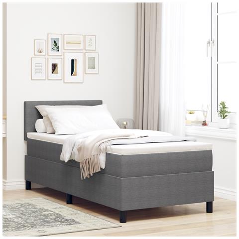 Letto con rete a doghe con materasso grigio chiaro 80x200 cm tessuto a coste - Foto 2