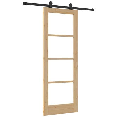 Porta Scorrevole con Set di Accessori ORKDAL 73,5x198,5 cm, Porta Interna con Vetro ORKDAL 73,5x198,5x4 cm in Legno Massello di Pino - Foto 1