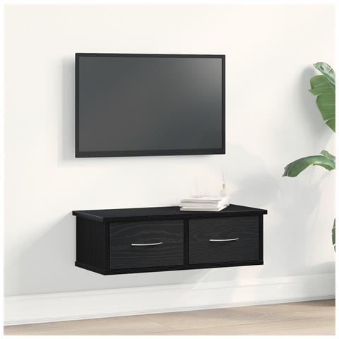 Mensola a cassetto da parete  Nero Rovere 60x26x18,5cm Legno ingegnerizzato - Foto 2