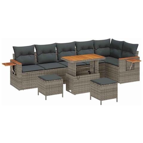 Set Divano da Giardino con cuscino 9 pcs Grigio Poly Rattan - Foto 1