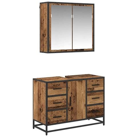Set di mobili per il bagno 2 pcs Legno vecchio 80 x 33 x 60 cm - Foto 1