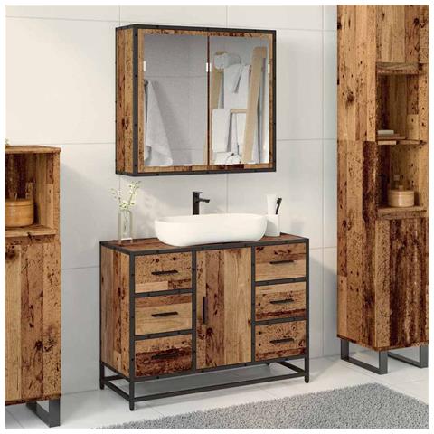 Set di mobili per il bagno 2 pcs Legno vecchio 80 x 33 x 60 cm - Foto 2
