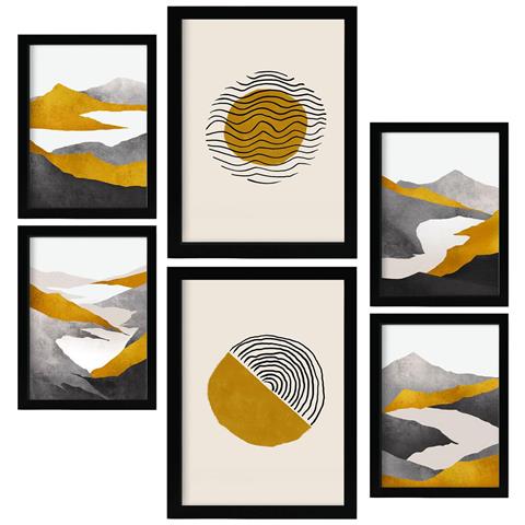 Set Di 6 Stampe Natura Cicloidale In Paesaggi Astratti, Dipinti Decorativi Estetici Per Il Tuo Soggiorno A Casa A3 & A4 Cornice Nera - Foto 1