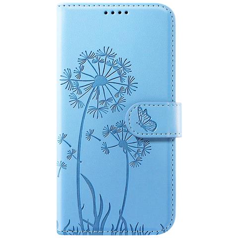 Custodia A Portafoglio Per Iphone 12 / 12 Pro Premium Design Fiori Farfalla, Blu Chiaro - Foto 2