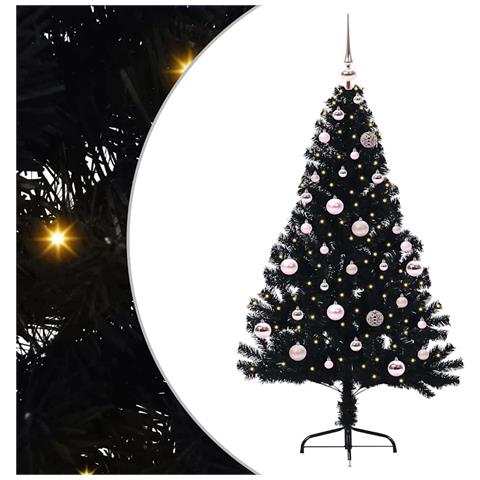 Albero di Natale artificiale con luci integrate Nero 150 cm PVC - Foto 1