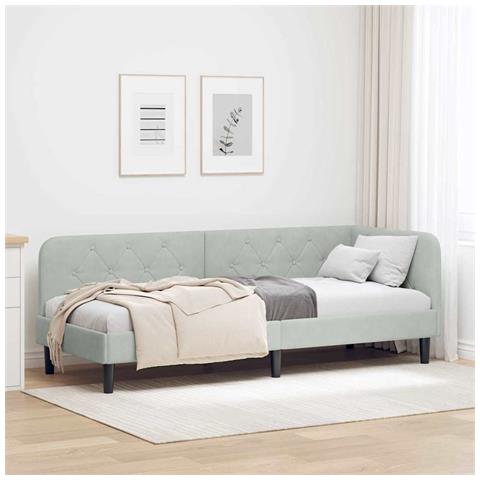 Cornice del letto ad angolo Grigio chiaro 80 x 200 cm Velluto - Foto 2