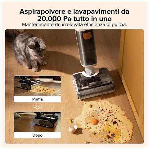 F25 GT Aspirapolvere e Lavapavimenti Senza Fili, Pulizia Completa 20 kPa, Autopulizia ad Alta Temperatura fino a 90 °C, Inclinazione 180°, Pulizia a Doppio Bordo per Pavimenti - Foto 9