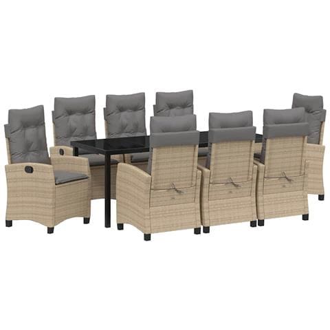 Set da Pranzo per Giardino con cuscino 9 pcs Beige polyrattan - Foto 1