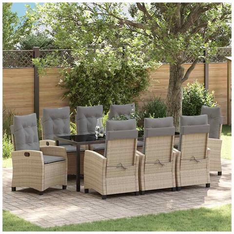 Set da Pranzo per Giardino con cuscino 9 pcs Beige polyrattan - Foto 2