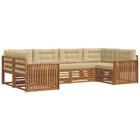 Set divani 6 pcs Naturale e Beige Legno di Acacia Massello - Foto 1