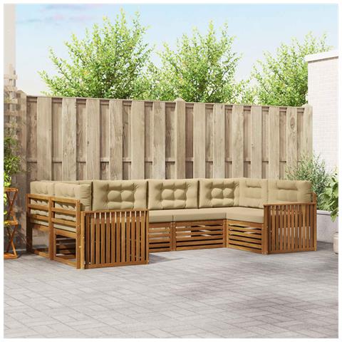 Set divani 6 pcs Naturale e Beige Legno di Acacia Massello - Foto 2