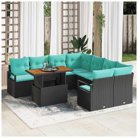 Set da Pranzo per Giardino con cuscino 9 pcs Nero e Verde acqua - Foto 2