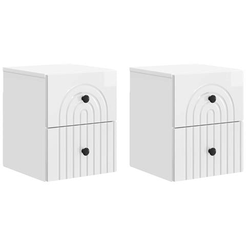 Mobiletto da notte a muro 2 pcs Bianco Lucido 33 x 34,5 x 40 cm - Foto 1