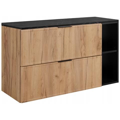 Mobile sottolavabo da 140 cm, Kaschmir, ripiano bianco, Lavabo sospeso, Chiusura ammortizzata, Piano di lavoro effetto marmo bianco - Foto 1