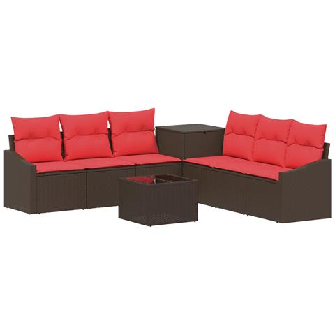 Set di divani 8 pz Marrone e Rosso Rattan sintetico e Acciaio - Foto 1
