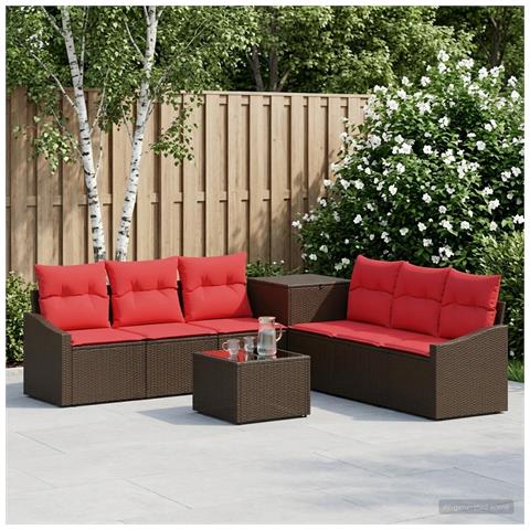 Set di divani 8 pz Marrone e Rosso Rattan sintetico e Acciaio - Foto 10