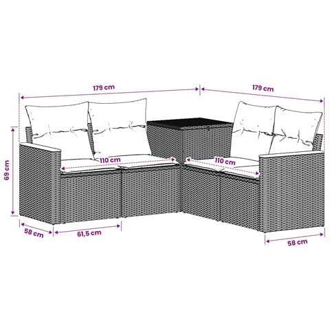 Set di divani 5 pz Grigio e Blu Navy Rattan sintetico e Acciaio - Foto 2