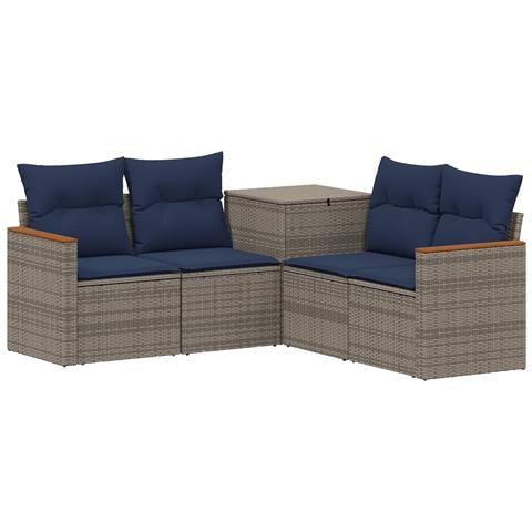 Set di divani 5 pz Grigio e Blu Navy Rattan sintetico e Acciaio - Foto 1