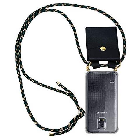 Catena Di Telefoni Cellulari Compatibile Con Samsung Galaxy S5 / S5 Neo In Camouflage - Coperchio Protettivo In Silicone Con Anelli D'oro, Cinturino In Corda E Custodia Staccabile - Foto 1