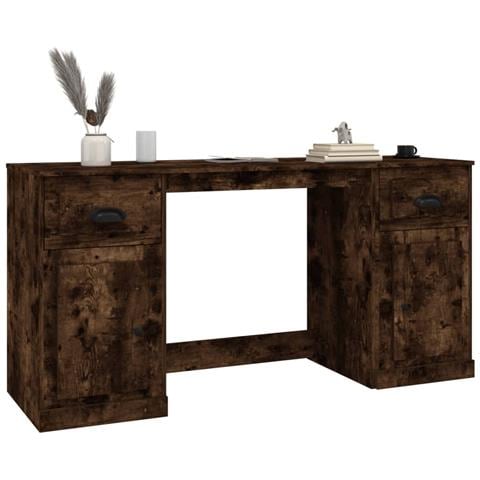 Scrivania Con Armadietto Rovere Fumo In Legno Multistrato - Foto 2