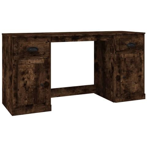 Scrivania Con Armadietto Rovere Fumo In Legno Multistrato - Foto 1