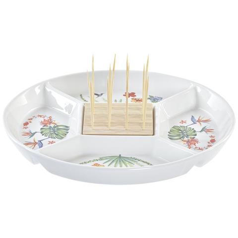 Vassoio Per Aperitivi Dkd Home Decor 23,5 X 23,5 X 7 Cm Naturale Multicolore Gres Tropicale - Foto 1