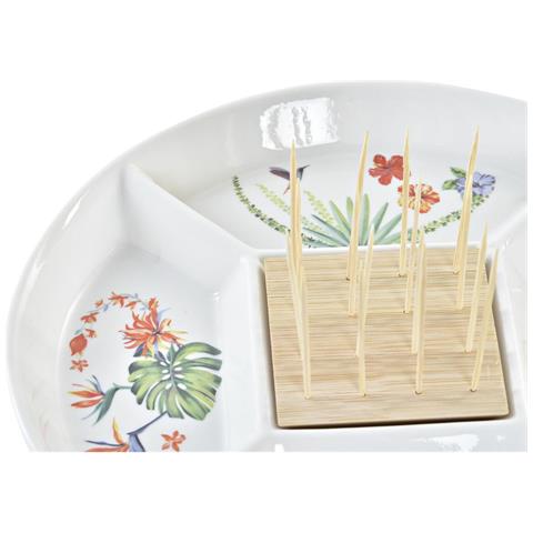 Vassoio Per Aperitivi Dkd Home Decor 23,5 X 23,5 X 7 Cm Naturale Multicolore Gres Tropicale - Foto 3