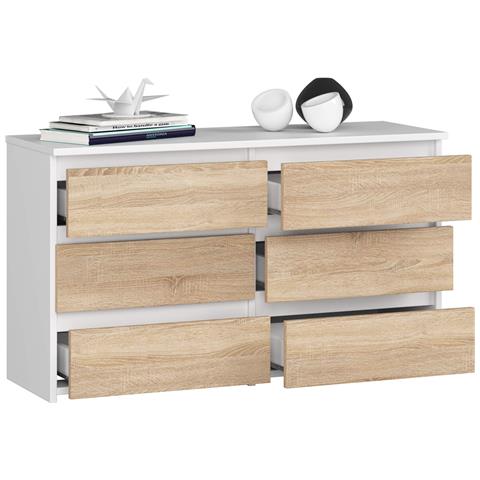 Cassettiera CL100, 6 cassetti, 100x35x57 cm, Colore Bianco e Sonoma Quercia - Foto 2