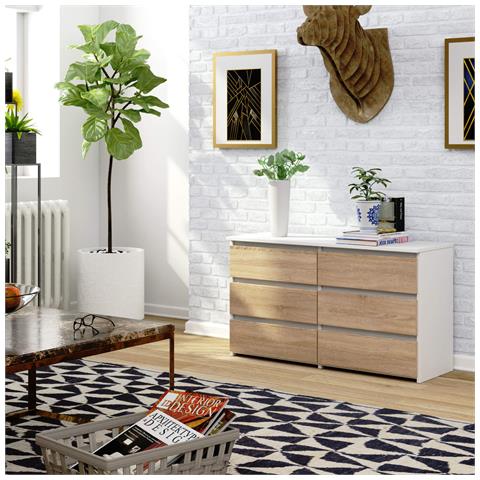 Cassettiera CL100, 6 cassetti, 100x35x57 cm, Colore Bianco e Sonoma Quercia - Foto 5