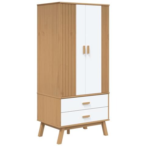 Armadio Olden Bianco E Marrone 76,5x53x172 Cm Massello Di Pino - Foto 1