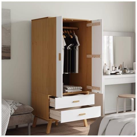 Armadio Olden Bianco E Marrone 76,5x53x172 Cm Massello Di Pino - Foto 2