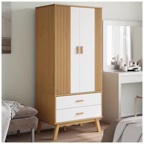 Armadio Olden Bianco E Marrone 76,5x53x172 Cm Massello Di Pino - Foto 8