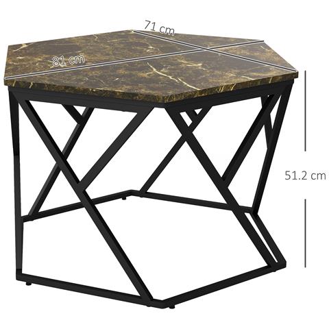 Tavolino Da Salotto Moderno Con Piano Effetto Marmo E Struttura In Mdf E Acciaio, 81x70x51.2 Cm, Nero - Foto 6