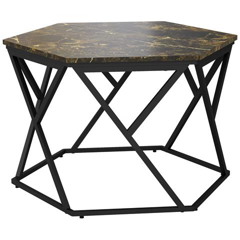 Tavolino Da Salotto Moderno Con Piano Effetto Marmo E Struttura In Mdf E Acciaio, 81x70x51.2 Cm, Nero - Foto 1