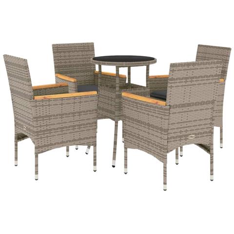 Set da Pranzo da Giardino 5 pz con Cuscini Polyrattan e Vetro - Foto 1