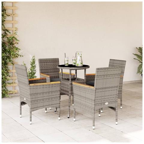 Set da Pranzo da Giardino 5 pz con Cuscini Polyrattan e Vetro - Foto 8
