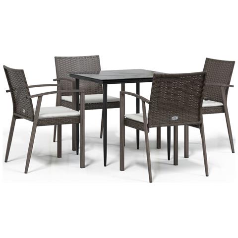 Set Pranzo da Giardino 5pz con Cuscini in Polyrattan e Acciaio - Foto 1