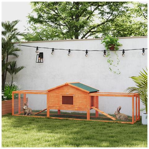 Conigliera da Esterno con Casetta, Rampe e 2 Recinti in Legno, 309x69.5x87cm, Arancione - Foto 2