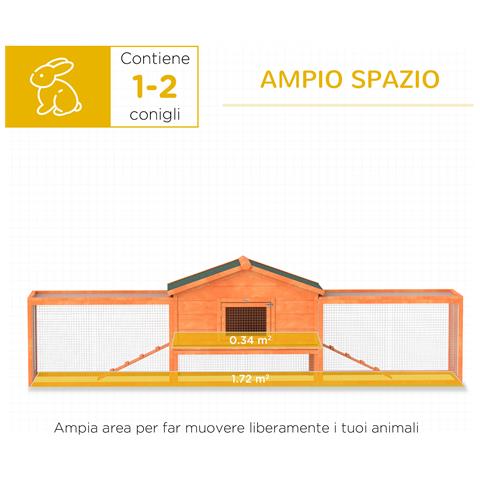 Conigliera da Esterno con Casetta, Rampe e 2 Recinti in Legno, 309x69.5x87cm, Arancione - Foto 6