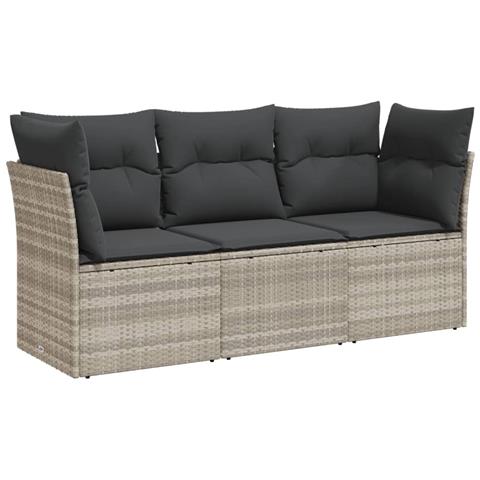 Set Divano Da Giardino 3pz Con Cuscini Grigio Chiaro Polyrattan - Foto 2