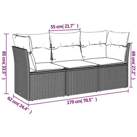 Set Divano Da Giardino 3pz Con Cuscini Grigio Chiaro Polyrattan - Foto 3