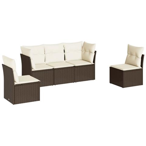 Set Divano Da Giardino 5 Pz Con Cuscini Marrone In Polyrattan - Foto 2