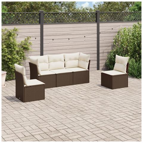 Set Divano Da Giardino 5 Pz Con Cuscini Marrone In Polyrattan - Foto 1