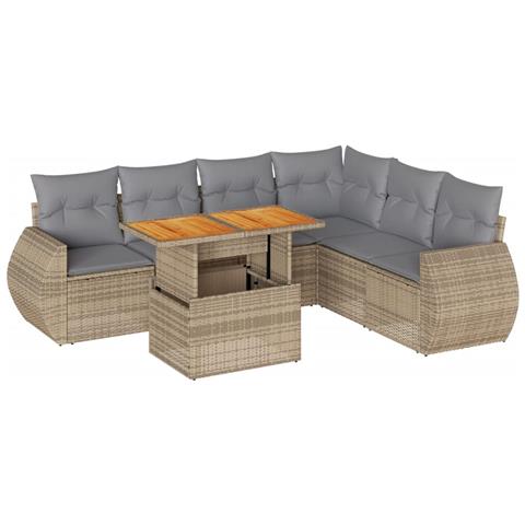 Set Divani Da Giardino 7 Pz Con Cuscini Beige In Polyrattan - Foto 2