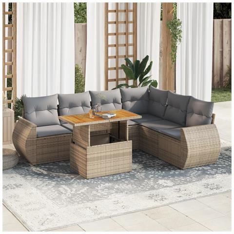 Set Divani Da Giardino 7 Pz Con Cuscini Beige In Polyrattan - Foto 1